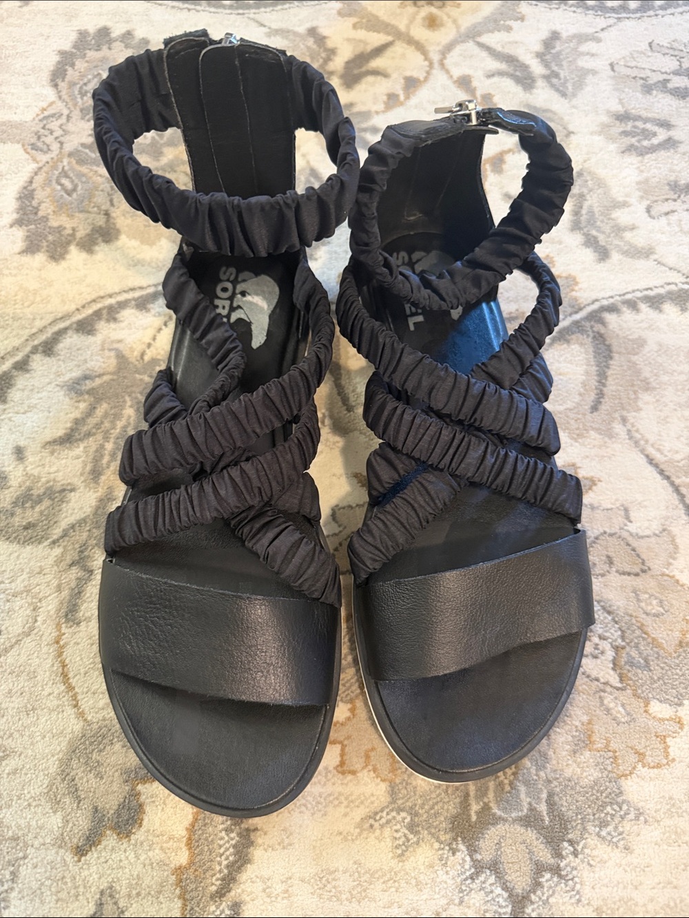 Sorel Black Ruched Strappy Sandals